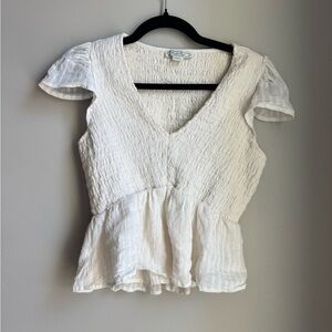 American Eagle V-Neck Smocked Babydoll Coquette Top in ivory size S